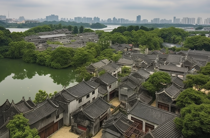 安静优美的水乡岭南印象园瓦房,高清,摄影图,摄影图片,图片大全,摄影图免费下载